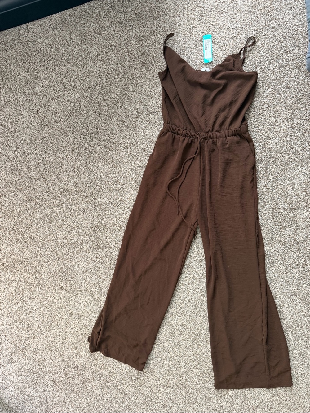 Gilli Brown Textured Wide-Leg Jumpsuit